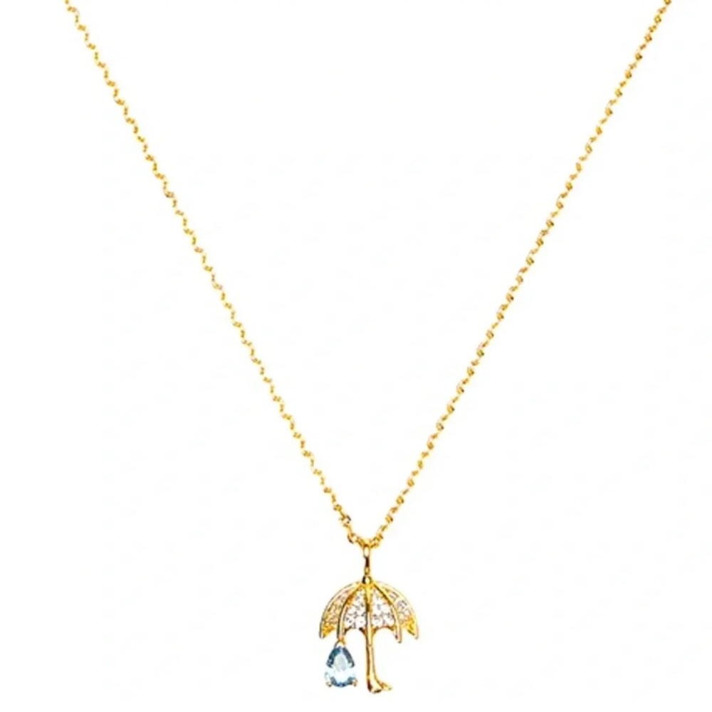 Kate Spade Rain Or Shine Mini Pendant Necklace Umbrella Raindrop Dainty NWT
